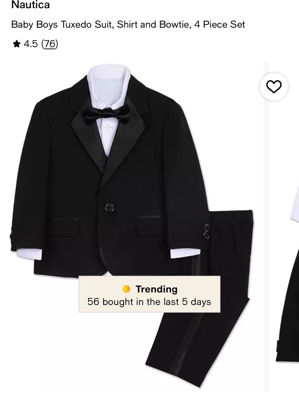 Nautica Baby Boys Black Tuxedo Jacket, Pants, Shirt & Bowtie (6-9 months)